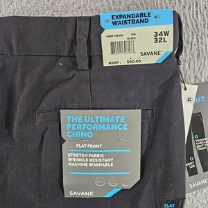 NEW Savane Mens Ultimate Performance Chino Pants 34x32 Black‎ Straight Fit